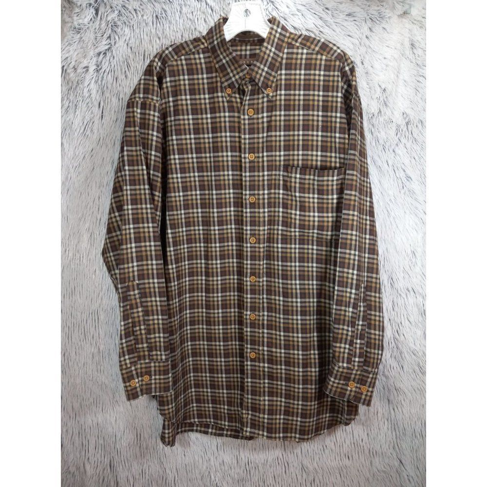 Robert Talbots Shirt Mens Medium Brown Plaid Long Sleeve